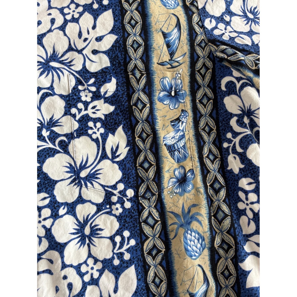 Vintage Aloha Republic Hawaii Men's XXL Blue Hibiscus Pineapple Cotton Shirt - Picture 9 of 13